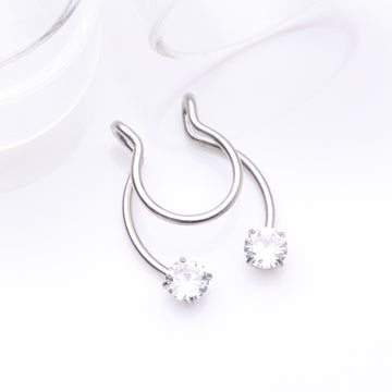 Detail View 1 of Sparkle Gem Clip On Non-Piercing Fake Horseshoe Hoop Ring